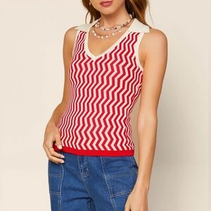Skies Are Blue Knit Sleeveless Chevron Print Collared Tank Top Anthropologie XS